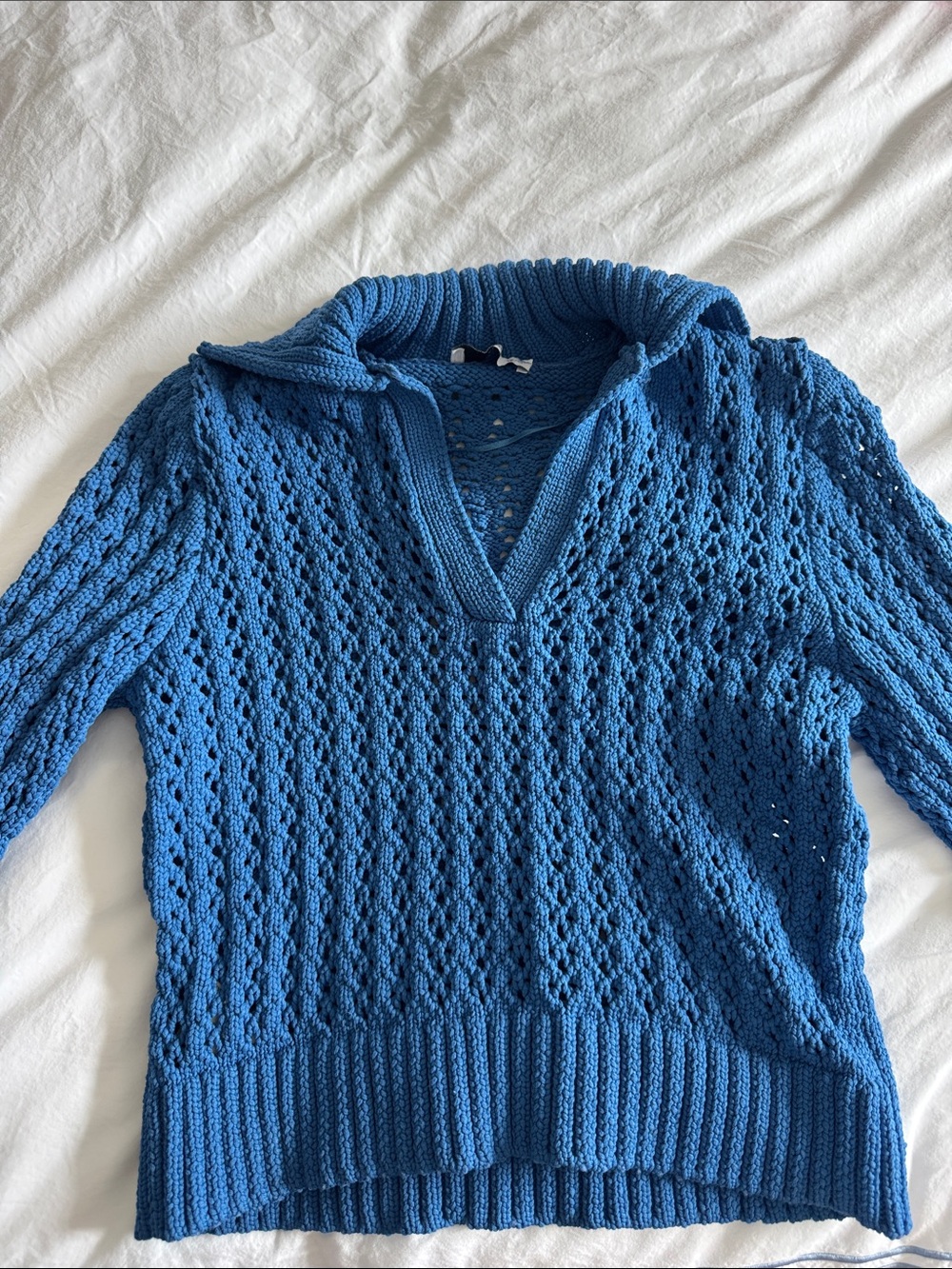Mango Bright Blue Open-Knit Sweater